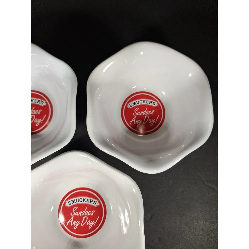 Smucker's Sundaes Any Day Ice Cream Bowls White Scalloped Set of 3 Item 31110